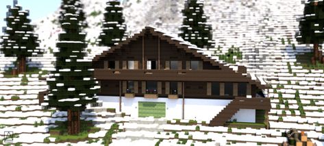 Minecraft Swiss Village, Minecraft Scandinavian Village, Minecraft Mountainside Village, Minecraft Mountain Wall House, Minecraft Snowy Mountain House, Minecraft Villages, Chalet Minecraft, Minecraft Mountain, Minecraft W