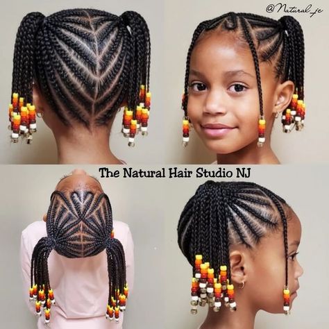 Cornrow Pigtails, Kids Cornrow Hairstyles Natural Hair, Unique Bridal Hair, Kids Braids With Beads, Girls Braided Hairstyles Kids, Kids Cornrow Hairstyles, Two Ponytail Hairstyles, Cornrows Natural Hair, Lil Girl Hairstyles