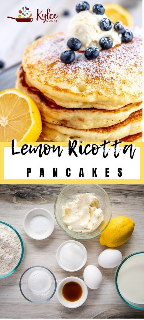 Easy Lemon Ricotta Pancakes, Healthy Breakfast For Dinner Recipes, Fluffy Ricotta Pancakes Recipe, Lemon Ricotta Waffles, Healthy Ricotta Pancakes, Lemon Zest Pancakes, Breakfast Ideas Videos With Eggs, Pancakes With Ricotta Cheese, Lemon Ricotta Crepes