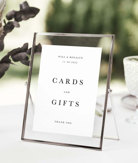 Excited to share the latest addition to my #etsy shop: Cards and Gifts Sign, Wedding Signage, Editable Template, Wedding Cards and Gifts https://etsy.me/3Uzhqny #white #wedding #black #minimalist #weddinggiftssign #giftsandcardssign #weddingtablesign #modernweddingsign Gift And Card Sign Wedding, Cards And Gifts Wedding Sign, Card Sign Wedding, Wedding In Memory, Cards And Gifts Sign Wedding, In Memory Sign, Gifts Sign Wedding, Gifts Wedding Sign, Cards Sign Wedding