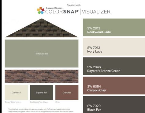 Olive Green Outside House Paint, Sage Green Siding Color Combinations, Sage Green House, Outside House Paint, Exterior Paint Color Schemes, Green Siding, Deck Railing Ideas, Home Paint Color, Brown Roof