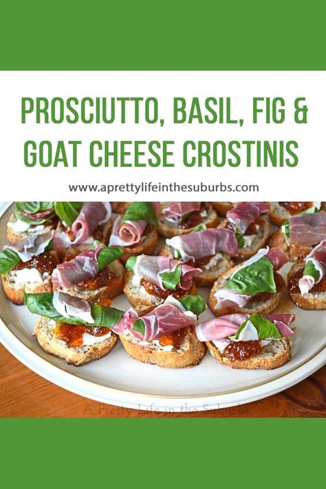 Beautiful Appetizers, Delish Appetizers, Boboli Pizza, Prosciutto Goat Cheese, Fig Prosciutto, Cheese Crostini, Quick Appetizer, Goat Cheese Crostini, Crostini Appetizers