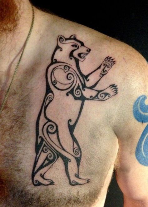 Celtic Bear Tattoo, simplicity in tattooing at its finest. Celtic Bear Tattoo, Druid Tattoo, Bear Tattoo Meaning, Nordic Tattoos, Tattoo Bear, Bear Paw Tattoos, Celtic Bear, Bear Tattoo Designs, Army Tattoos