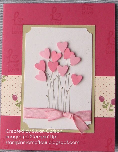 adorable valentine in shades of pink...luv the little punched hearts popped over the stamped stem...Stampin' Up! Card With Hearts, Valentines Day Cards Handmade, Kraf Kertas, Diy Valentines Cards, Valentine Love Cards, Kartu Valentine, Valentine Cards Handmade, Homemade Valentines, Handmade Valentine