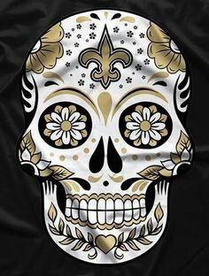 Saints Sugar Skull Saints Wallpaper, Saints Tattoo, Saint Tattoo, Sugar Skull Drawing, New Orleans Saints Logo, Nfl Saints, Childhood Art, New Orleans Saints Football, Native American Images