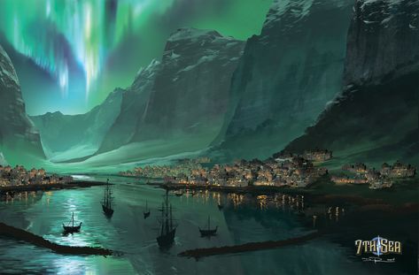 Fantasy Nation, Winter Kingdom, Sea Kingdom, Ocean Planet, Fantasy Cities, Fantasy Settings, Game Banner, Environment Painting, Dnd Ideas