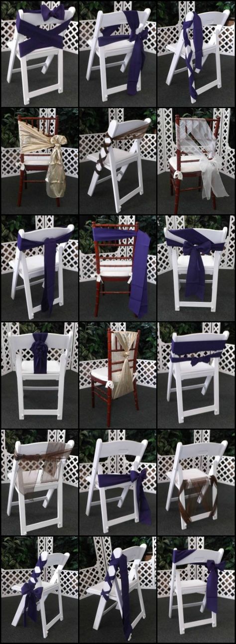 Creative ways to tie chair ties! Make your event decor one of kind with your own special twist to your chair sashes. www.cvlinens.com #cvlinensdecortip Wedding Ceremony Chairs, Mini Village, Real Mermaid, Party Chairs, Chair Bows, Head Tables, Ceremony Chairs, Chair Ties, Wedding Chair Decorations