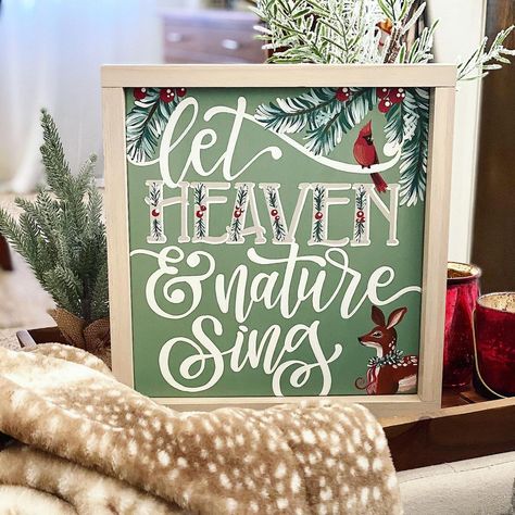 𝑪𝒂𝒓𝒊 𝑽𝒐𝒆𝒍𝒕𝒏𝒆𝒓 • 𝑪𝒂𝒓𝒊’𝒔 𝑪𝒂𝒏𝒗𝒂𝒔 Let Heaven and Nature Sing Handpainted Christmas Sign Let Heaven And Nature Sing, Christmas Shows, Woodland Christmas, Christmas Sign, Happy Tuesday, Christmas Signs, Bulletin Board, Christmas Themes, Chalkboard