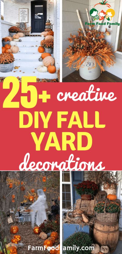 25+ Best Fall Yard Decor Ideas and Designs (Pumpkins, Leaves) For 2019 Yard Decor Ideas, Fall Yard Decor, Fall Yard, Outdoor Eating Area, Fall Backyard, Tire Garden, Pumpkin Arrangements, Fall Containers, Mailbox Decor