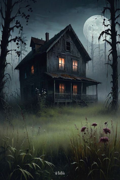 Creepy Cabin in the Woods: Realistic Horror Illustration 🌲 Creepy Cabin In The Woods, Creepy Cabin, Spooky Houses, Horror Illustration, Haunted Woods, Deep In The Forest, Remote Location, Scary Houses, Wooden Cabin