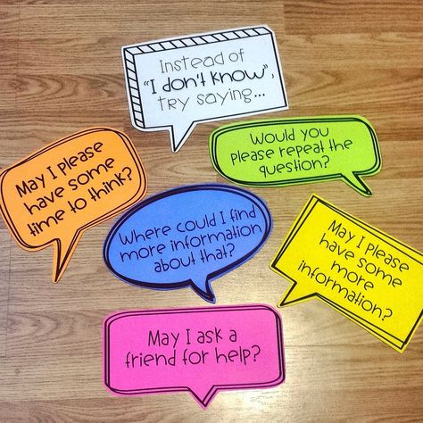 "What to say Instead of I don't Know" in class. Great Prompts for students! With these questions, they are not able to opt out of learning :) Instead Of I Dont Know, Accountable Talk, Learned Helplessness, Guidance Counseling, Reading Bulletin Boards, Teaching Character, Modern Classroom, Classroom Procedures, Classroom Culture