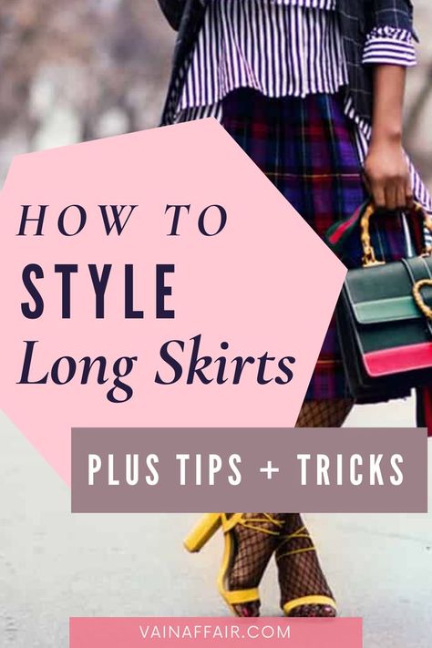 How To Style A Long Skirt Casual, What To Wear With Long Skirts, Outfits Aesthetic Long Skirt, How To Style Long Skirts, Long Plaid Skirt Outfit, Long Skirt Outfits For Winter, Long Skirt Outfits For Fall, Straight Skirt Outfits, Long Skirt With Shirt