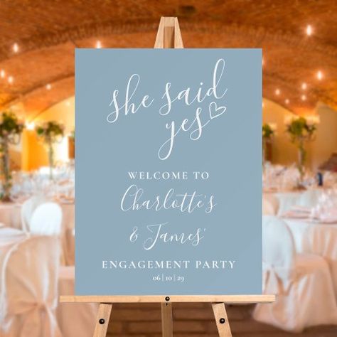 $57.45 | Dusty Blue Said Yes Engagement Party Welcome Sign #engagement party, engagement shower, she said yes, modern stylish script, welcome sign, welcome poster, shower welcome, minimalist, engagement party sign, dusty blue Minimalist Engagement Party, Engagement Party Welcome Sign, Engagement Party Sign, White Engagement Party, Said Yes Engagement, Party Welcome Sign, Party Stationery, She Said Yes, Engagement Party Decorations