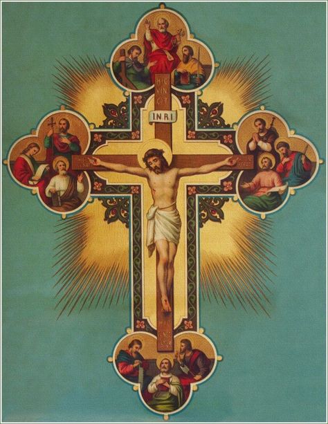 Crucifix with the twelve apostles. Crucifix Art, St Pio Of Pietrelcina, Sign Of The Cross, Pictures Of Jesus Christ, The Cross Of Christ, Religious Images, Holy Cross, Catholic Prayers, Catholic Art