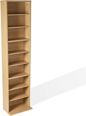 Atlantic Summit Adjustable Media Cabinet - Holds 261 CDs, 114 DVDs or 132 Blu-Rays, 6 Adjustable and 3 Fixed Shelves PN74735728 in Maple Dvd Storage Tower, Media Storage Tower, Dvd Shelf, Video Game Organization, Dvd Shelves, Cd Rack, Media Storage Cabinet, Cubby Shelf, Cd Storage