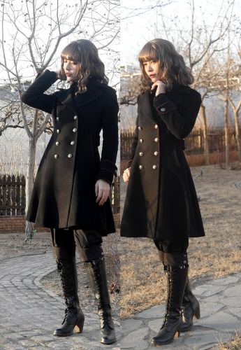 AmaStacia -The Location of Sunset- Ouji Lolita Military Lolita Coat (Female Version) Cosplay Fashion Style, Ouji Fashion Female, Fantasy Military Outfit, Military Aesthetic Outfit, Ouji Fashion Girl, Oc Clothing Ideas, Coat Designs For Women, Traveller Outfit, Military Outfits Women