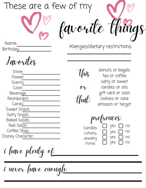 Get to know more about your teachers with this "Favorite Things" printable Makes gifting at holidays and during appreciation week easier! Staff Favorite Things List, A Few Of My Favorite Things Printable, My Favorite Things Printable Free, Teacher Favorite Things Printable, Teachers Favorite Things Printable Free, Favourites List Questions, Teacher Favorites Printable, My Favorite Things List, Library Printables