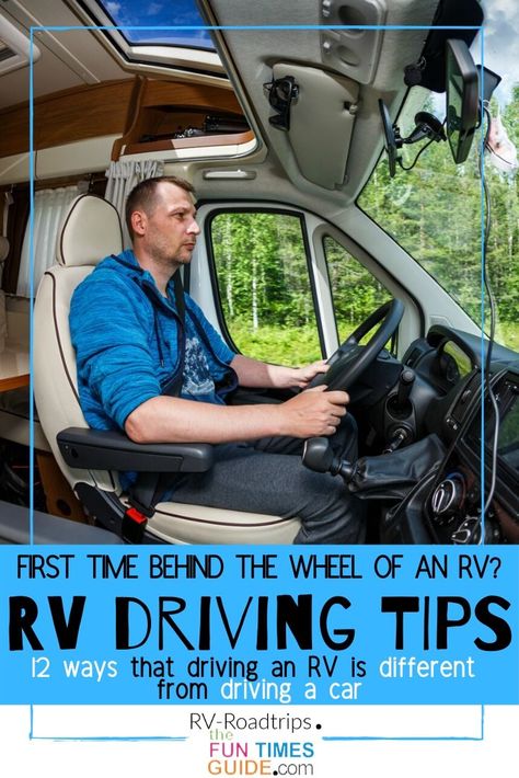 HOW TO DRIVE AN RV - Here are 12 important first-time RV driving tips for newbies to learn before renting an RV -- or buying one. 12 scenarios that prove RV driving is completely different from car driving!  #motorhome #rving #drivingtips Camp Living, Road Trip Necessities, Rent Rv, Rv Camping Tips, Class A Rv, Alaska Vacation, Class C Rv, Camping Needs, Camping List