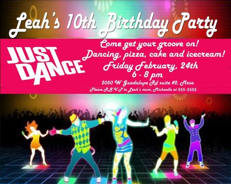 just dance invites | Just Dance Party Invite... we had a projector set up with the wii, and ... Just Dance Birthday Party Ideas, Just Dance Party Ideas Birthdays, Just Dance Birthday Party, Just Dance Party Ideas, Just Dance Party, Dance Party Invite, Dance Party Theme, Dance Birthday Party, Room For Kids