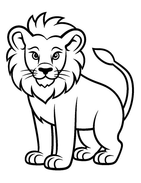 Easy Lion Outline Coloring Page - A simple outline of a lion, perfect for beginners. Animal Drawing For Beginners, Lion Colouring Picture, Lion Drawing Outline, Outline Drawings Animals, Outline Drawing Of Animals, Outline Of Animals, Lion Coloring Pages Free Printable, Animals Pictures For Kids Printables, Coloring Animals For Kids