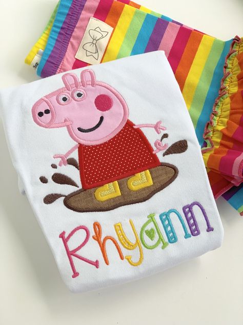 Peppa Pig shirt or bodysuit -rainbow  girly shirt for birthdays by DarlingLittleBowShop on Etsy https://www.etsy.com/listing/708790744/peppa-pig-shirt-or-bodysuit-rainbow Peppa Pig Muddy Puddles, Peppa Pig Shirt, Third Birthday Shirt, Pig Shirt, Peppa Pig Birthday Party, Pig Shirts, Newborn Bodysuit, Peppa Pig Birthday, Pig Birthday