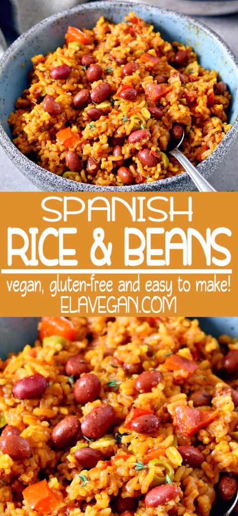 Vegetarian Dishes With Rice, Rice And Beans Side Dish, Vegetarian Spanish Rice, Vegetarian Meals With Rice, Gluten Free Spanish Recipes, Easy Vegan Rice Dishes, Rice And Beans Vegan, Easy Vegan Gluten Free Recipes Dinners, Plant Based Beans And Rice Recipes