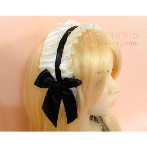 White LOLITA MAID headband w Black Ribbon n Black Bow, Maid Costume... ($16) ❤ liked on Polyvore featuring hair accessories Maid Hat, Maid Headband, Clue Costume, Halloween Queen, Maid Cosplay, Headband Outfit, Art Costume, Homemade Hair Products, Maid Outfit