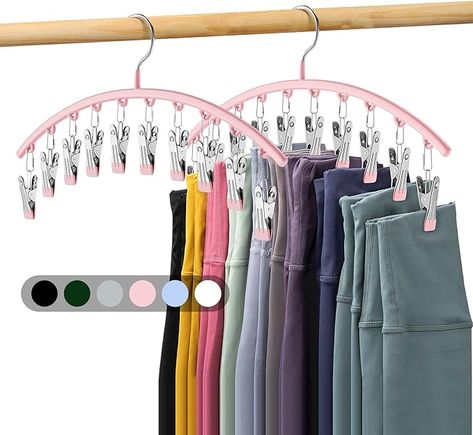 Volnamal Legging Organizer for Closet, Metal Yoga Pants Hangers 2 Pack w/10 Clips Holds 20 Leggings, Hangers Space Saving Hanging Closet Organizer w/Rubber Coated Closet Organizers and Storage, Pink Wardrobe Storage Cabinet, Coat Closet Organization, Pants Hangers, Organizer For Closet, Pants Hanger, Pants Rack, Hanging Closet Organizer, Coat Closet, Pant Hangers