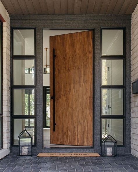 Front Door With Side Lights, Elizabeth Scott, Exterior Door Designs, Modern Entrance Door, Dumaguete, Wooden Main Door, Wooden Main Door Design, Modern Entrance, House Floor Design