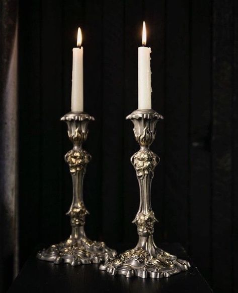 Goth Candles, Antique Candle Holders, Victorian Candles, Gothic Candles, Victorian Vampire, Antiqued Candle Holders, Long Candles, Victorian Aesthetic, Antique Candles