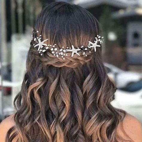 Beach Wedding Hair Accessories, Bride Wedding Hair, Pearl Bridal Headpiece, Starfish Wedding, Headpiece Accessories, Wedding Hair Vine, Beach Wedding Hair, Pearl Bridal, Wedding Engagement Photos