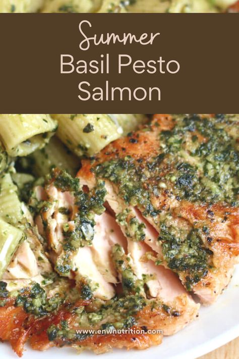 Indulge in the flavors of summer with this Summer Basil Pesto Salmon recipe. As one of the must-try summer salmon recipes, it's an ideal choice for easy summer dinners and healthy dinner recipes. Succulent salmon fillets are generously coated with a vibrant basil pesto, infusing each bite with fresh flavor. With its simplicity and quick preparation, this dish is perfect for busy weeknights or relaxed weekend gatherings. Experience the taste of summer with this incredible recipe! Salmon With Pesto Sauce, Salmon Milano With Basil Pesto Butter, Salmon Basil Recipes, Pesto Salmon Recipes, Pesto Butter Salmon, Basil Pesto Salmon, Summer Salmon Recipe, Salmon Basil, Basil Salmon