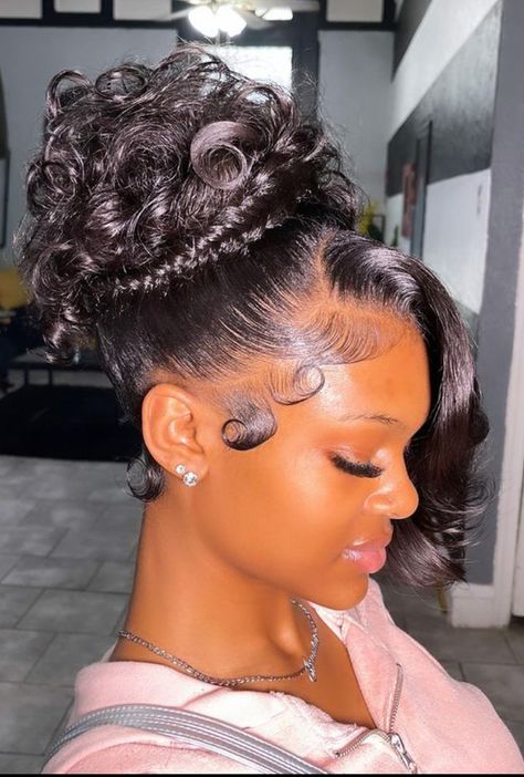 Sweet 16 Hairstyles Bun, Updos For Prom Black Hair, Hair Styles For Masquerade, Wedding Hairstyles Updo Black Women, Quince Hairstyles Black Hair, Updo Styles For Black Women Wedding, Princess Hairstyles Wedding, Natural Curly Hair Quinceanera Hairstyles, Curly Updo Hairstyles For Prom