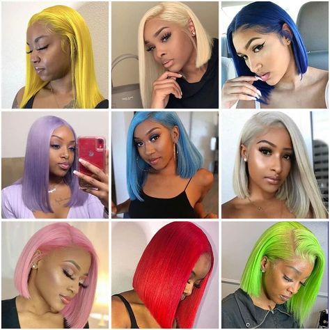 Beautiful Color💛💚💙💜🕓🌈🌈🌈🌈🌈 12" $199  #wigsale #luxurywigs #newyorkwigs #buywigsinlasvegas #beautifulwoman #buywigsinlosangeles #color #360lacewig #full #beauty #blackskingirl #haircolorist #haircolor #bundles Colored Bob Wigs, 613 Bob Wig, Colored Bob, Red Bob Hair, Colored Bobs, Smell Hair, Full Lace Front Wigs, Wigs Human Hair, 100 Remy Human Hair