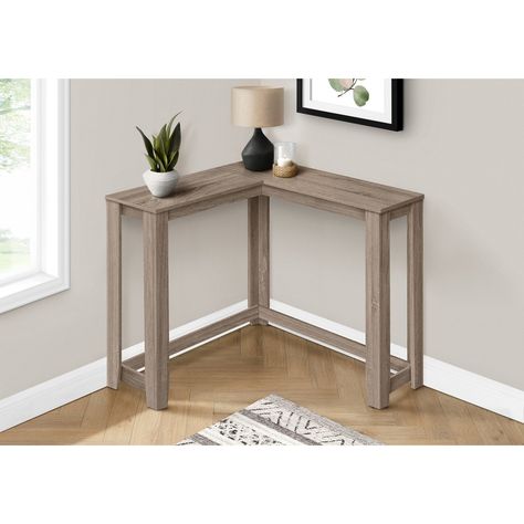 Grab your guests' attention with this stylish white accent corner console table. Corner Console Table, Accent Corner, Bedroom Laminate, Corner Console, Entryway Narrow, Corner Living Room, Console Entryway, White Console Table, Grey Laminate