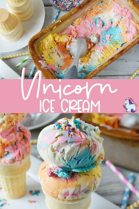 Easy unicorn ice cream for your next magical party. No-churn rainbow ice cream that's perfect for themed celebrations. #unicorn #icecream #nochurn #magicalrecipes #magicaltreats #unicornparty Unicorn Ice Cream, Frozen Yogurt Recipes, Magical Party, Ice Cream Mix, Chocolate Chip Brownies, Rainbow Ice Cream, Making Homemade Ice Cream, Ice Cream Ingredients, No Churn Ice Cream