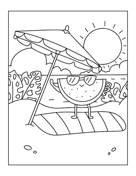 Vector hello summer coloring pages for k... | Premium Vector #Freepik #vector #worksheet #kids-worksheet #school-activity #kids-activity Printable Summer Coloring Pages, Summer Coloring Pages For Kids, Camping Coloring Pages, Ice Cream Coloring Pages, Dolphin Coloring Pages, Penguin Coloring Pages, Summer Drawings, Summer Coloring, Fruit Coloring Pages