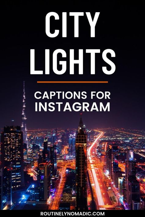 City at night with words city lights captions for Instagram Lights Captions For Instagram, Lights Caption Instagram, Night Light Quotes, City Lights Quotes, Light Captions, Night Out Captions, Lit Captions, Life Captions, City Quotes