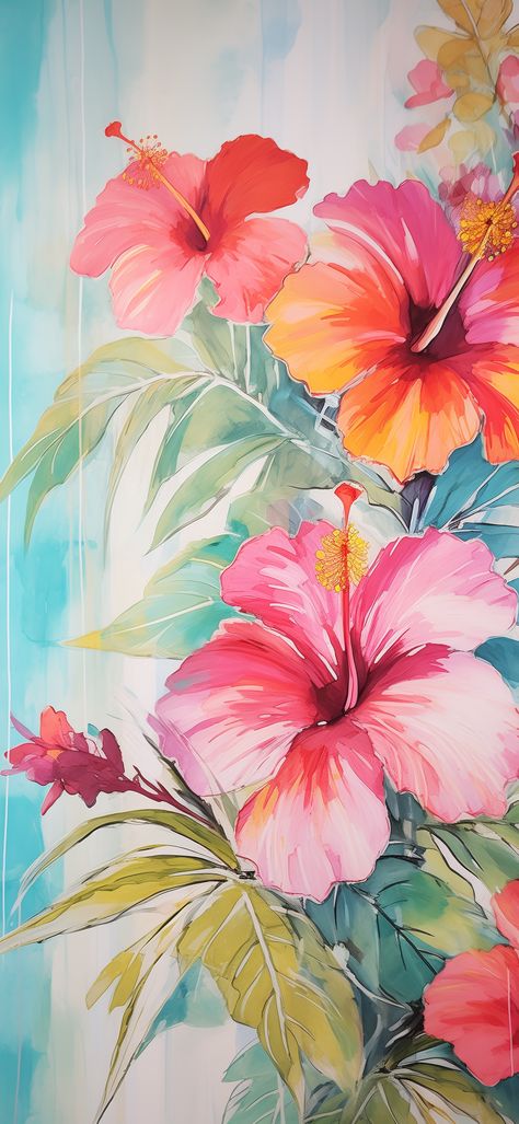 Tropical Blooms Mobile Wallpaper - Amberblue Media Vacation Wallpaper Aesthetic, Exotic Flowers Tropical, Beachy Wallpaper, Mural Tropical, Floral Fabric Design, Beachy Art, Floral Backgrounds, White Background Wallpaper, Classic Prints