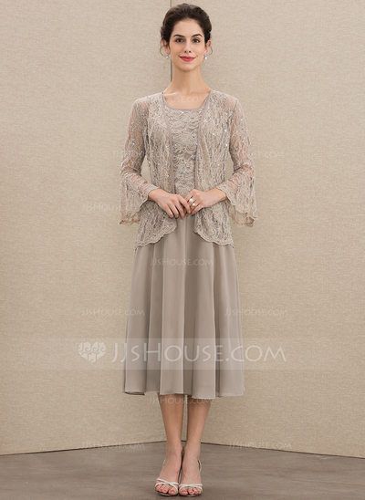 [£ 97.00] A-Line Scoop Neck Tea-Length Chiffon Lace Mother of the Bride Dress With Sequins (008164088) Grooms Mother, Bride Dress Lace, Model Kebaya, Lace Bride, Dress With Sequins, Dresses Chiffon, Mothers Dresses, Tea Length Dresses, Mother Of The Bride Dress