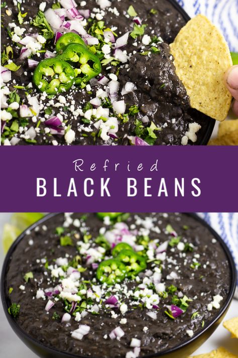 Refried Black Beans Crockpot, Black Beans Refried, Mashed Black Beans Recipe, Black Refried Beans Recipe, Black Bean Hummus Recipe Homemade, Black Bean Refried Beans Recipes, Refried Black Beans Recipe From Can, Refried Black Beans Recipe Homemade, Authentic Mexican Black Beans Recipe