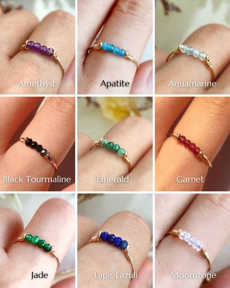 Diy Gem, Beads Ring, Bead Rings, Wrapped Rings, Dainty Rings, Ring Tutorial, Bar Ring, Personalized Ring, Wire Ring