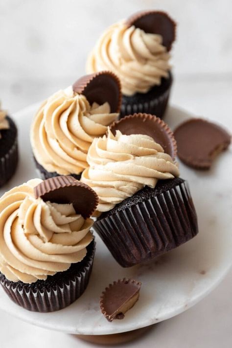 Mini Chocolate Peanut Butter Cupcakes, Peanut Butter Brownie Cupcakes, Peanut Butter Chocolate Chip Cupcakes, Chocolate Pb Cupcakes, Peanut Butter Chocolate Cupcakes, Chocolate Peanut Butter Cupcake, Grad Cupcakes, Food Ideas Desserts, Witchy Tea