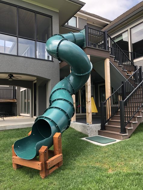 Slide From Balcony, Deck Slides For Kids, Slide From Deck To Yard, Slide In A House, Slide Off Of Deck, Slide From Deck, Slide To Basement, Slide Off Deck, Slide In House