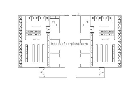 Locker Room - Free CAD Drawings Locker Room Floor Plan, Pool Houses Plans, House Plans Design, Floor Plans House, One Storey House, 2 Bedroom House Plans, Swimming Pool House, Courtyard House Plans, House Plans 3 Bedroom