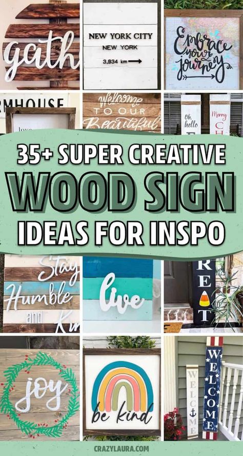 If you’re looking to make your own DIY wooden sign or just want some creative wood sign inspiration… check out these awesome examples! With everything from front porch welcome signs to wall art, you’ll find the perfect idea here! #woodsign #woodencraft #diy #diyideas Painted Signs On Wood Ideas, Wood Sign Ideas, Diy Wooden Sign, Wooden Signs With Quotes, Crazy Laura, Sign Inspiration, Homemade Signs, Painted Wooden Signs, Wooden Signs Diy