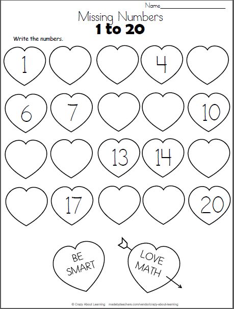 Valentine's Day Missing Numbers to 20 Preschool Valentines Math Activities, Missing Numbers 1-20, Valentine Math Worksheet, Valentine Preschool, Preschool Valentines Activities, Valentine Worksheets, Kindergarten February, Numbers To 20, Kindergarten Valentines