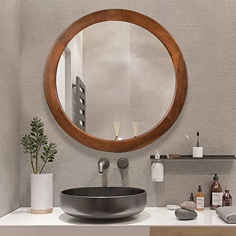 Round wooden mirror