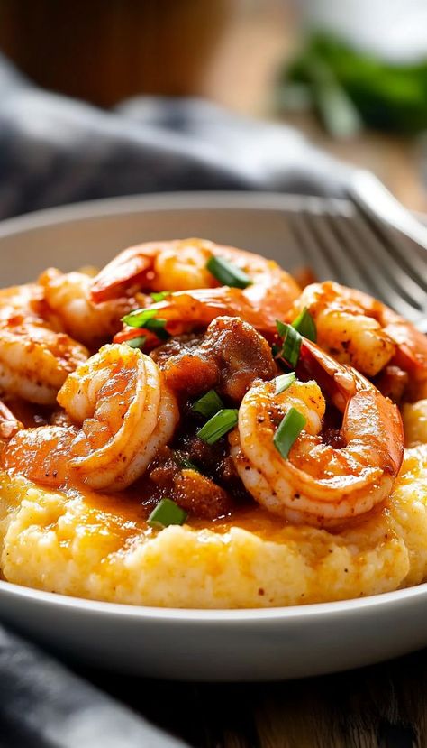 Enjoy a Southern classic with this Zesty Cajun Shrimp and Grits Recipe! Juicy shrimp are seasoned with Cajun spices and served over creamy, buttery grits for a flavorful and comforting dish. This quick and easy recipe brings bold flavors to your table, making it perfect for breakfast, lunch, or dinner. It’s a delicious, hearty meal that's sure to become a family favorite. Shrimp And Grits Southern Style, Homemade Shrimp And Grits, Shrimp And Cheese Grits Recipe Southern, How To Make Shrimp And Grits, Shrimp And Grits No Bacon, Cajun Breakfast Recipes, How To Make Grits Creamy, Shrimp And Grits Recipe Easy, Cajun Grits