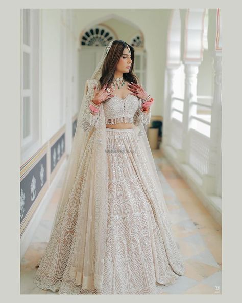 What To Wear When: Red Bridal Lehenga Vs Ivory Bridal Lehenga! Ivory Bridal Lehenga, Engagement Dress For Bride Indian, White Bridal Lehenga, Indian Wedding Reception Outfits, Ivory Lehenga, Red Bridal Lehenga, Latest Bridal Lehenga Designs, Engagement Dress For Bride, Wedding Reception Outfit